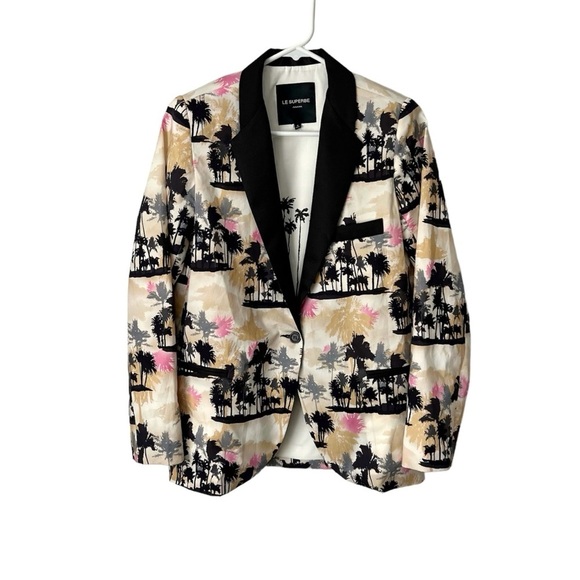 LE SUPERBE Coastal Palm Print Single Breasted Tuxedo Jacket Sz 4 - Picture 2 of 6